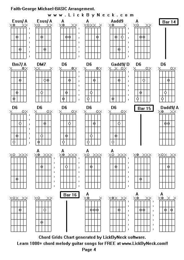 Chord Grids Chart of chord melody fingerstyle guitar song-Faith-George Michael-BASIC Arrangement,generated by LickByNeck software.